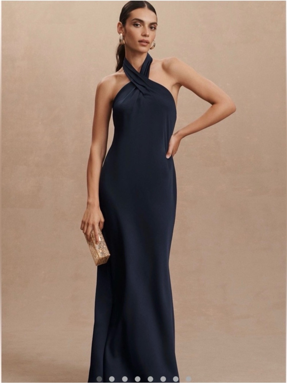 Anthropologie Midnight Navy Cross-Front Halter Gown